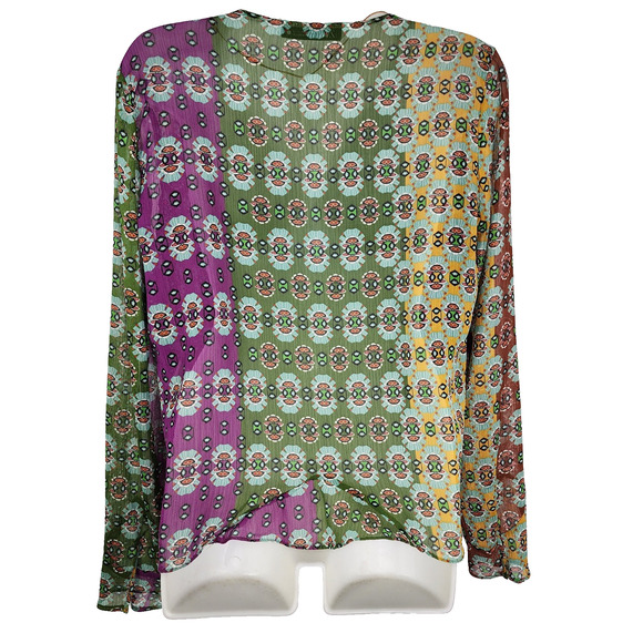 ZARA Top Womens Zodiac Multicolor Printed Boho Blouse XS Bow Tie Crystal Drops - Picture 2 of 12